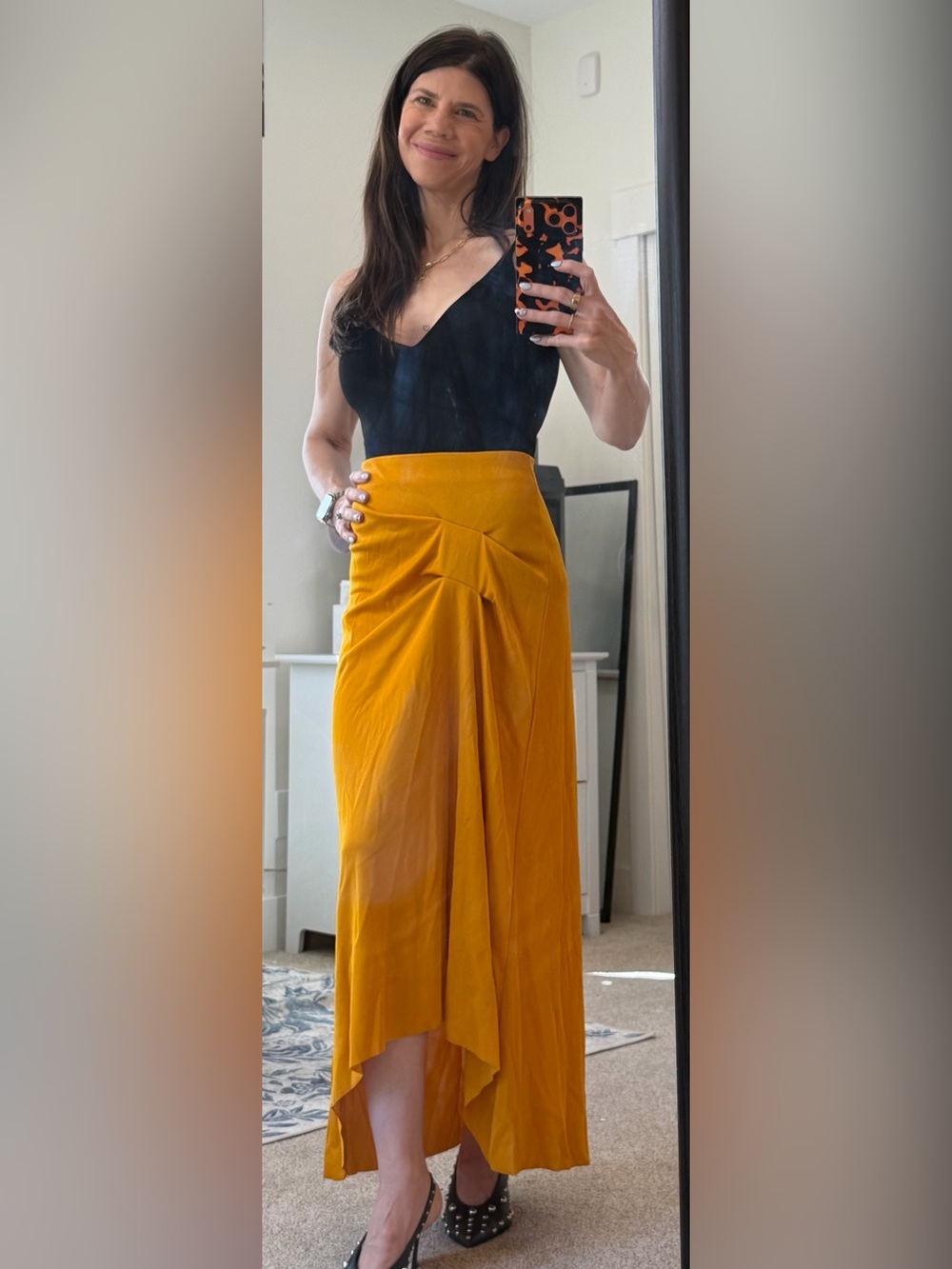 Zara Collection Mustard/Marigold  Draped Asymmetrical MIDI Women's Skirt